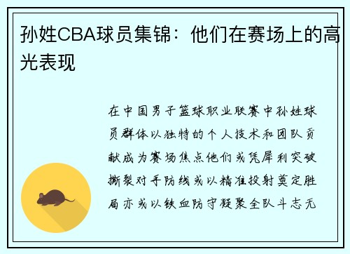孙姓CBA球员集锦：他们在赛场上的高光表现